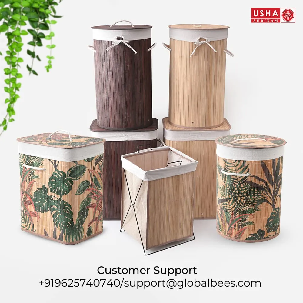 USHA SHRIRAM Foldable Bamboo Laundry Basket With Lid | Sustainable & Eco-Friendly | Travel Essential | Solid Laundry Basket (35cmx35cmx60cm) | Easy To Carry (1 Pcs, Dark Brown)