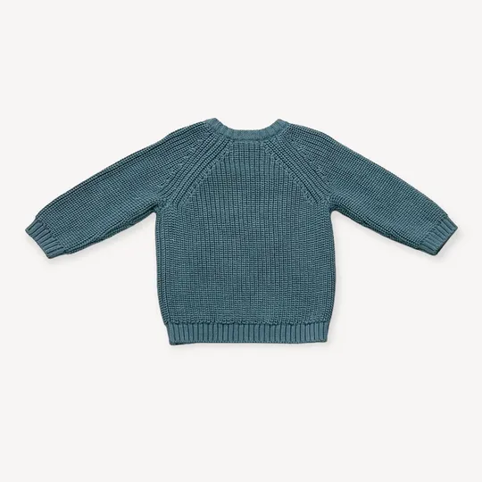 Viverano Lion Applique Baby Pullover Sweater Knit in Teal Blue