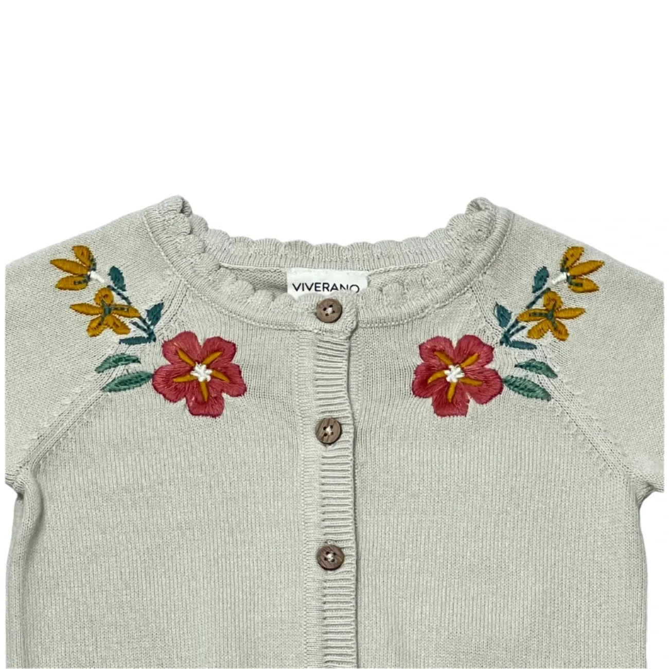 Viverano - Organic Cotton Knit Cardigan - Embroidered Floral