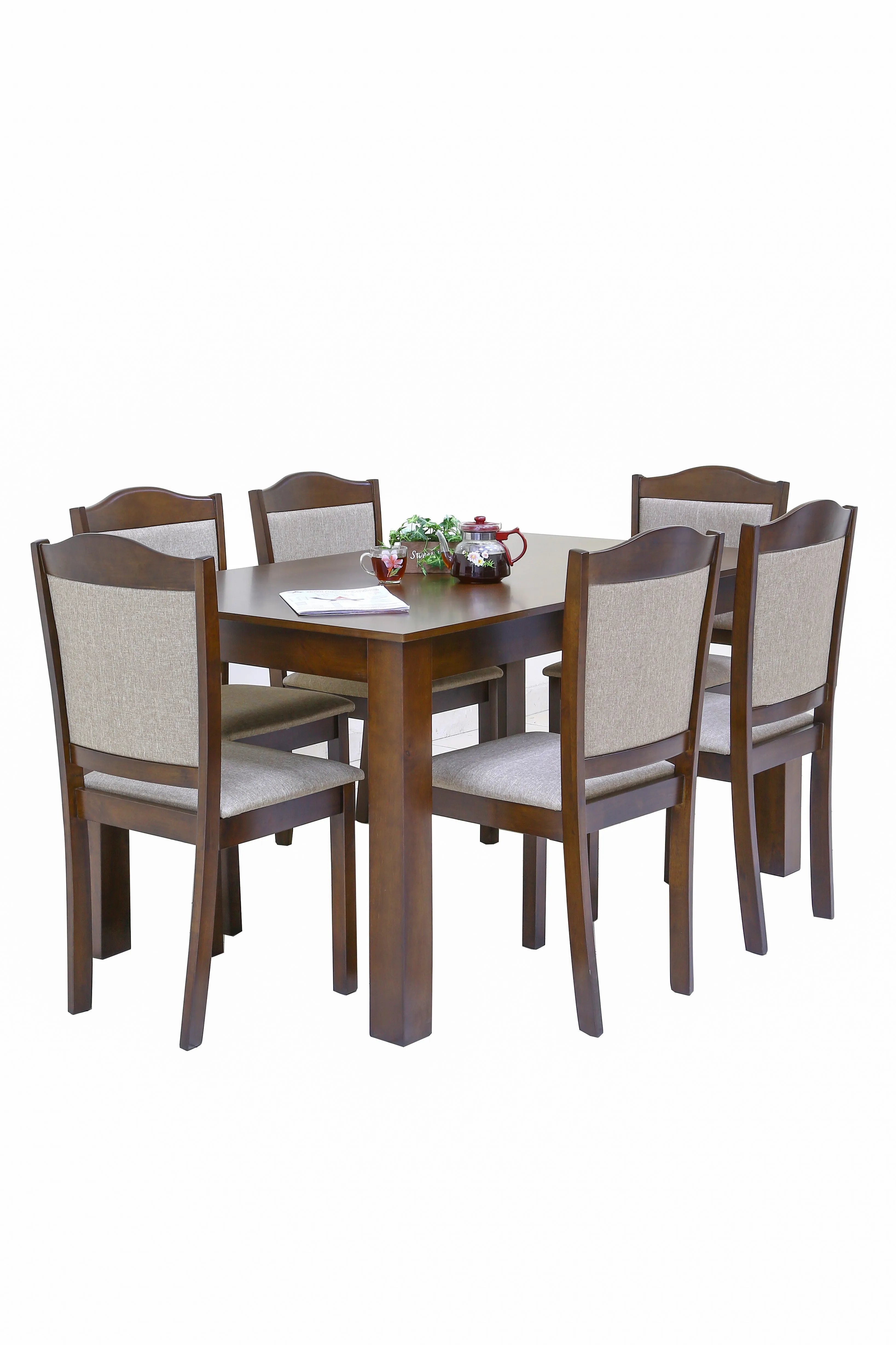 Winsor 7 Pieces Heavy Duty Rectangular Wooden Dining Set Modern Design 6 Seater Comfortable Chairs and 1 Table H76*L150*D90cm | Modern Dining Room and Kitchen - Dirty Oak 1 6