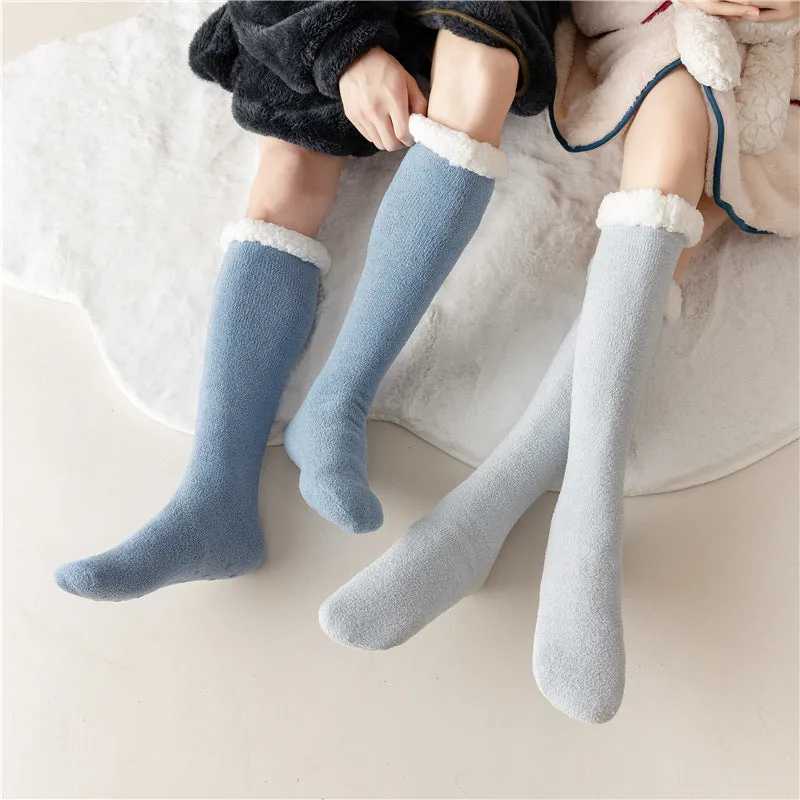 Winter Thick Lambswool Calf-length Socks Coral Fleece Warm Padded Thigh-high Socks