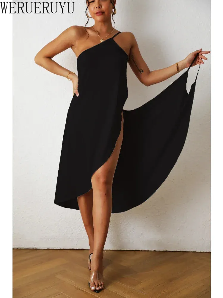 Women Beach Slip Midi Summer One Piece Dress Y2k Streetwear Clothes Black White Sleeveless Bandage Long Dresses for Women 2023