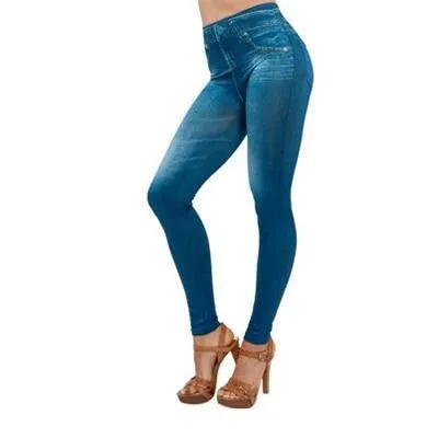 Women Winter Stretchy Seamless Fleece Lined Slim Denim Jeans Leggings