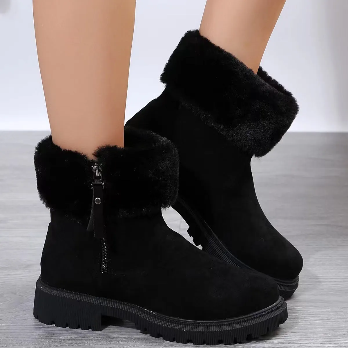 Women's Warm Plush Winter Side Zipper Snow Boots For Women