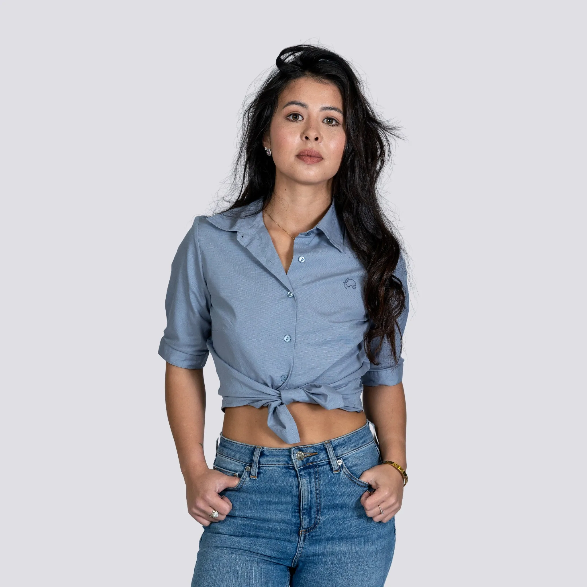 Workwear Chic: Sustainable Grey Mist Linen Shirt